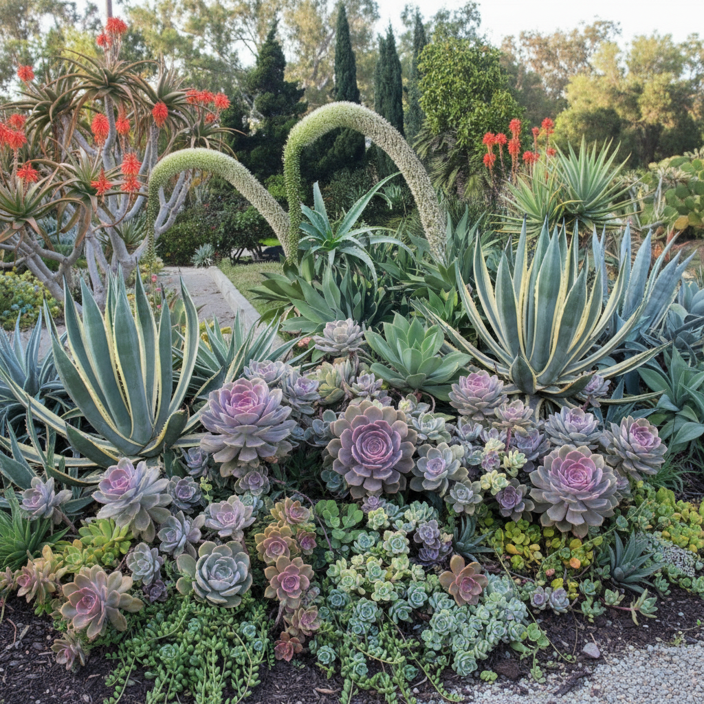 Replace the background plants with more larger succulent plants from the website